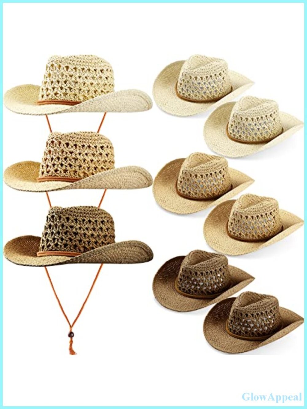 9 Pack Straw Cowboy Hats for Women Men Western Party Bulk Set